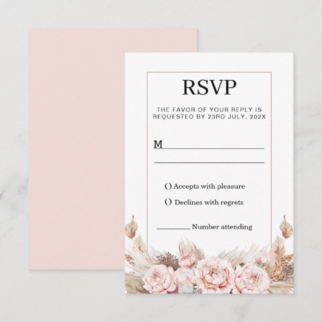 Blush Peonies Pampas Grass UAWG Response Card RSVP Karte (Vorne/Hinten)