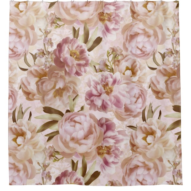 Blush Peonies Springblumen Opulenter Garten Duschvorhang (Vorderseite)