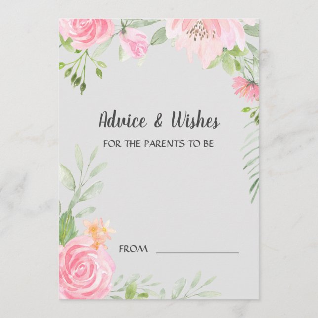 Blush Peonings auf Gray Baby Shower Advisor Cards Hinweiskarte (Vorderseite)