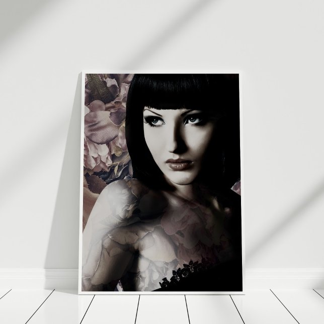 Blush Peony and Tattoo Fashion Model Print Poster (Blush Peony and Tattoo Fashion Model Print in a white frame.)