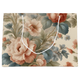 Blush Peony Collage mit blauen Blumen Große Geschenktüte