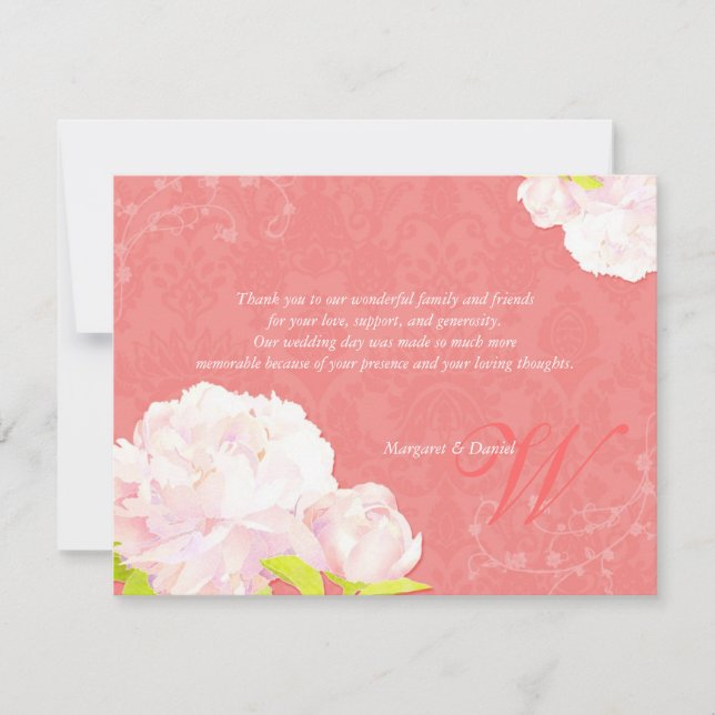 Blush Peony Coral Wedding Vielen Dank Dankeskarte (Vorderseite)