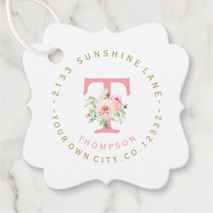 Blush Peony Dahlia Floral Circle Address Label