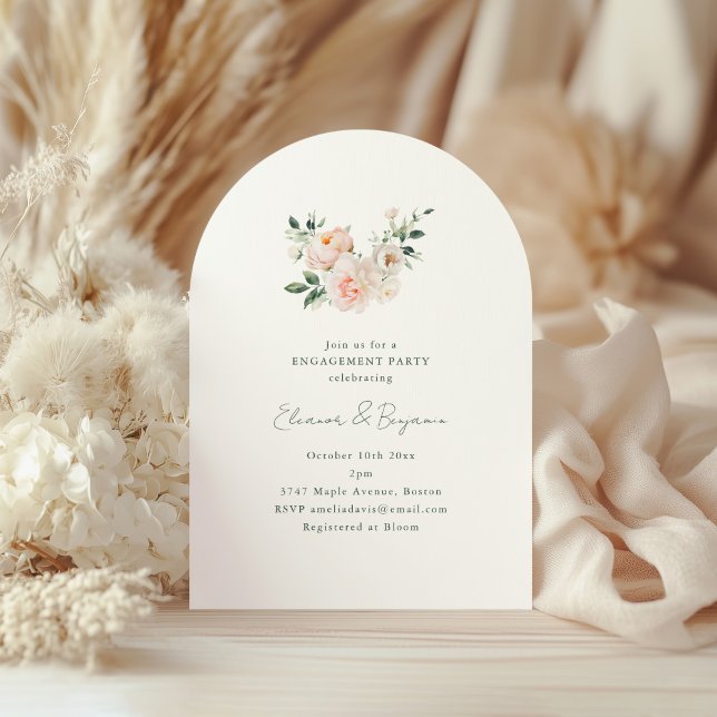 Blush Peony Floral Arch Minimal Engagement Party Einladung (Von Creator hochgeladen)