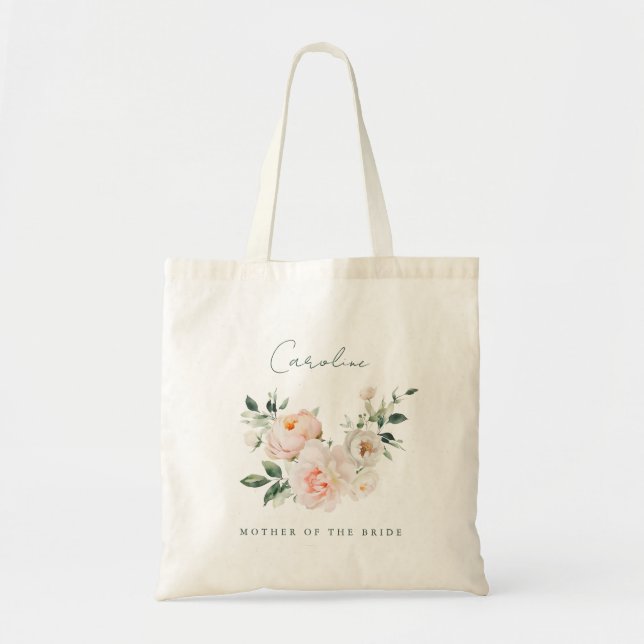 Blush Peony Floral Water color Mutter der Bride Tragetasche (Vorne)