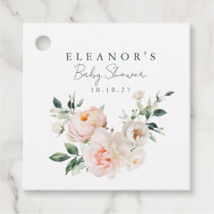 Blush Peony Floral Watercolor Pink Babydusche Geschenkanhänger