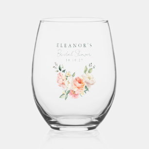 Blush Peony Floral Watercolor Pink Brautparty Weinglas Ohne Stiel