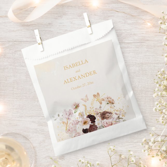 Blush Peony & Gold Burgund Blumenhochzeit Geschenktütchen (Ausgeschnitten)