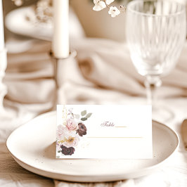 Blush Peony & Gold Burgund Blumenhochzeit Platzkarte