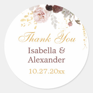 Blush Peony & Gold Burgundy Floral Vielen Dank Runder Aufkleber