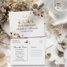 Blush Peony & Gold Burgundy Save the Date Postcard