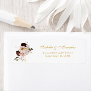 Blush Peony & Gold Burgundy Wedding Rücksendeadres