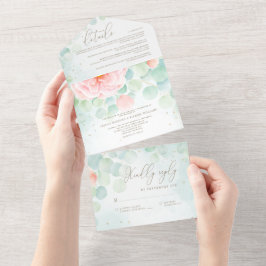 Blush Peony Greenery Eucalyptus Watercolor Wedding All In One Einladung