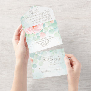 Blush Peony Greenery Eucalyptus Watercolor Wedding All In One Einladung