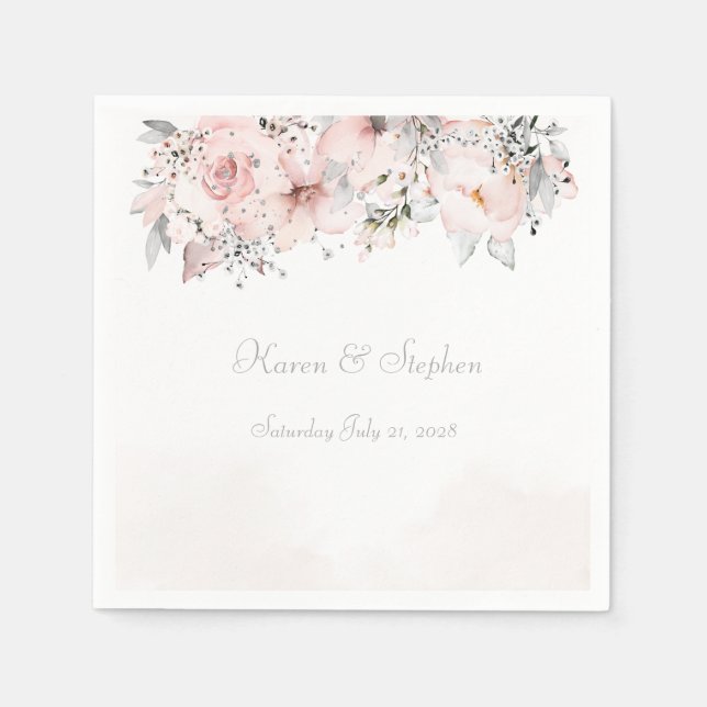 Blush Peony Silver Eucalyptus Wedding Cocktail Serviette (Vorderseite)