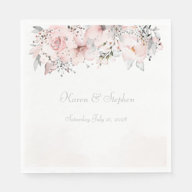 Blush Peony Silver Eucalyptus Wedding Luncheon Serviette (Vorderseite)
