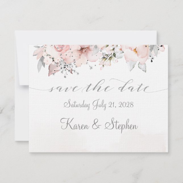 Blush Peony Silver Eucalyptus Wedding Rette das Da Save The Date (Vorderseite)