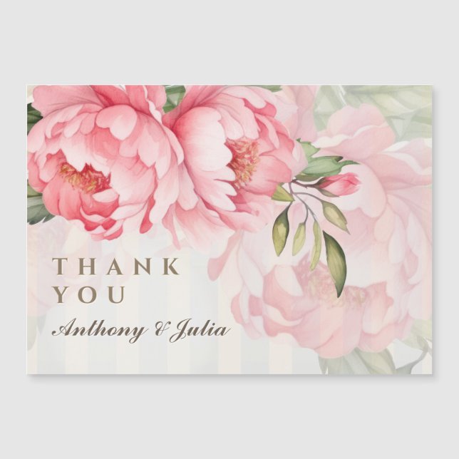 Blush Peony Striped Wedding Thank YouMagnetic Card Magnetkarte (Vorderseite)