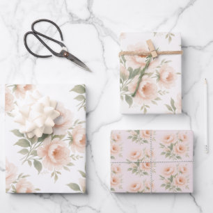 Blush Peony Watercolor Blumenmuster Geschenkpapier Set