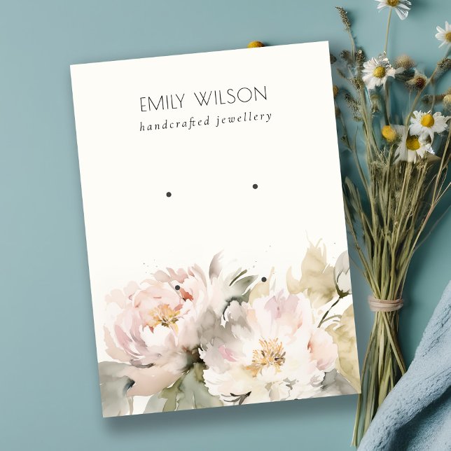 Blush Peony Watercolor Floral 2 Earring Display Visitenkarte (Von Creator hochgeladen)