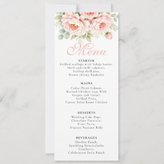 Blush Peony Wedding Menu Card