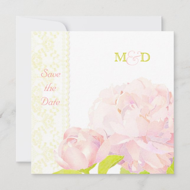 Blush Peony Wedding Save the Date (Vorderseite)