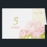 Blush Peony Wedding Table Number Card<br><div class="desc">Elegant ivory faux lace pattern sassy peony blooms in blush pink illustrated on custom Wedding Table Number Cards. (**Customize the note card one by one, and put the cards separately in your cart. You must not expect the automatic numbering without your customization.**) Ideal for a BOHO CHIC WEDDING | ELEGANT...</div>