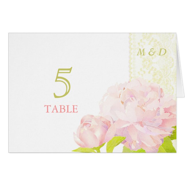 Blush Peony Wedding Table Number Card (Vorderseite (Horizontal))