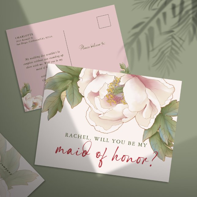 Blush Peony werden Sie mein Trauzeugin Vorschlag Postkarte (Von Creator hochgeladen)