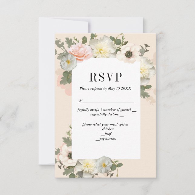 Blush Peonys und Anemones Romantische RSVP-Karte RSVP Karte (Vorderseite)