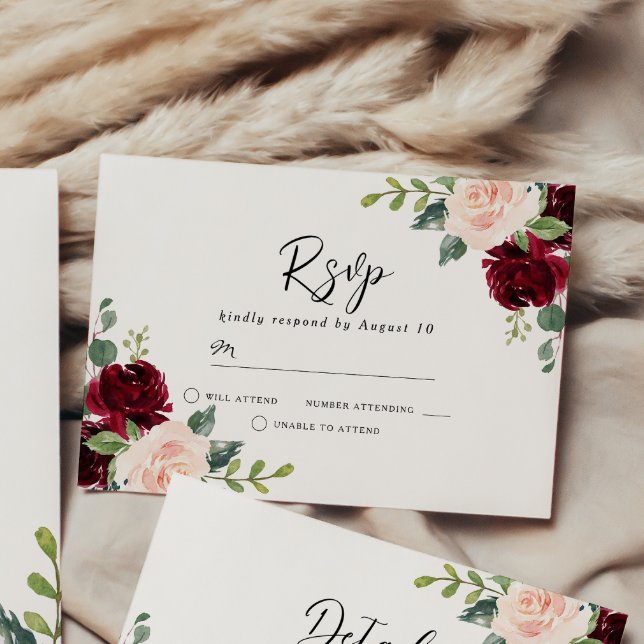 Blush Perfektion: Burgundy Blush Floral Wasserfarb RSVP Karte (Von Creator hochgeladen)
