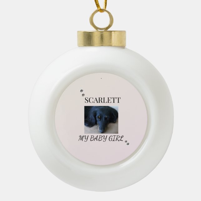 Blush Pet Photo with Festive Paw Prints Keramik Kugel-Ornament (Vorderseite)