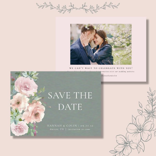 Blush Petals & Sage Succules Minimal botanisch Save The Date (Von Creator hochgeladen)