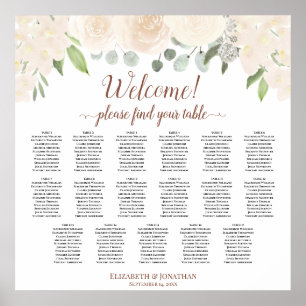 Blush-Pfirsich-Blumen-Hochzeits-Sitzplan für 17 Ti Poster