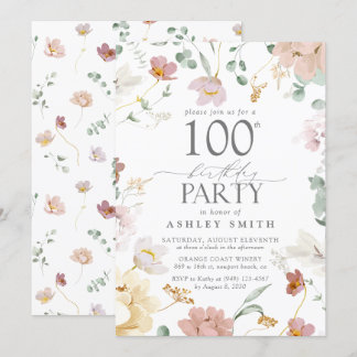 Blush Pink 100th Birthday Party Wasserfarbe Blume Einladung