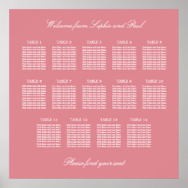 Blush Pink 14 Table Wedding Seating Chart Poster