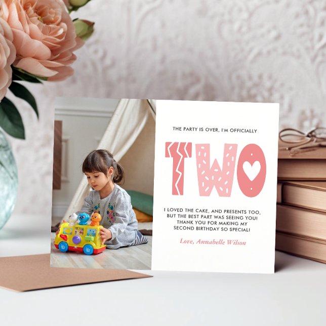 Blush Pink 2. Geburtstag Vielen Dank Postkarte (Von Creator hochgeladen)
