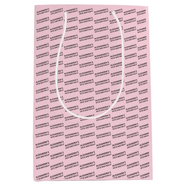 Blush Pink 30. Geburtstag Personalisierter Name Mittlere Geschenktüte (Vorderseite)