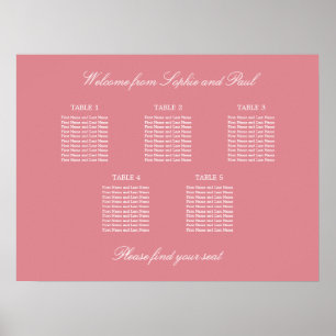 Blush Pink 5 Tabelle Hochzeitsdiagramm Poster