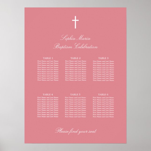 Blush Pink 6 Tischtaufe Sitzkarte Poster (Vorne)