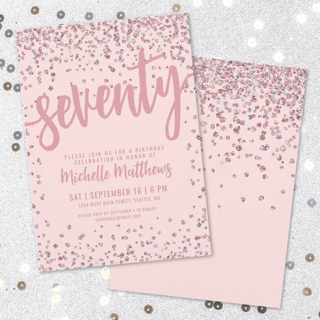 Blush Pink 70. Geburtstag Einladung (Blush Pink 70th Birthday Invitation)
