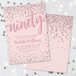 Blush Pink 90. Geburtstag Einladung<br><div class="desc">Die elegante und feierliche 90. Geburtstagsfeier, die perfekt zum Kennenlernen dieses besonderen Meilensteins ist. Das elegante Design bietet eine Mischung aus silbernen Glitzer Konfetti, die eine Touch Spaß und Festlichkeit. Oben wird "Neunzig" in fett gedruckter Kalligrafie vorgestellt, die den Ton für ein unvergessliches Fest absteckt. Der Text verbindet Skripte mit...</div>