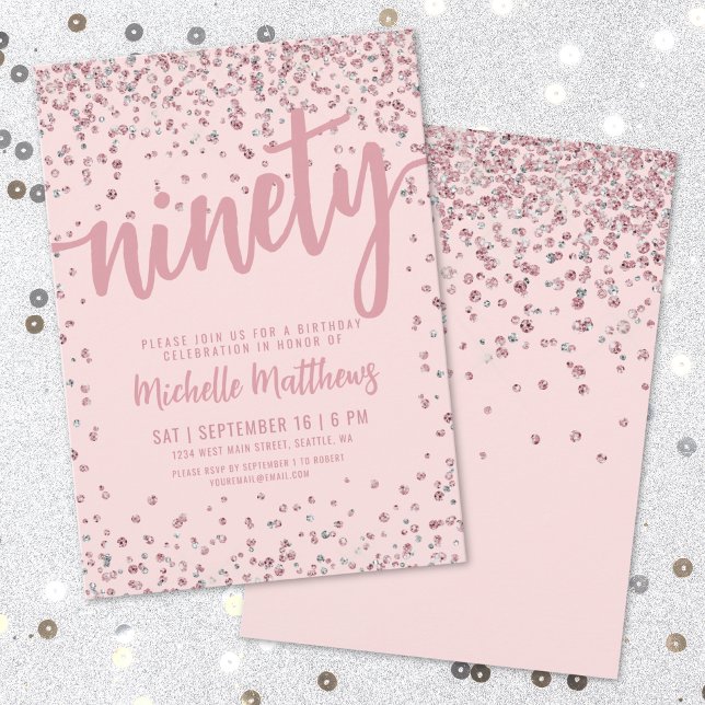 Blush Pink 90. Geburtstag Einladung (Blush Pink 90th Birthday Invitation )