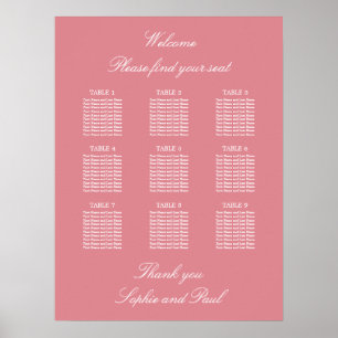 Blush Pink 9 Tabelle Hochzeitsdiagramm Poster