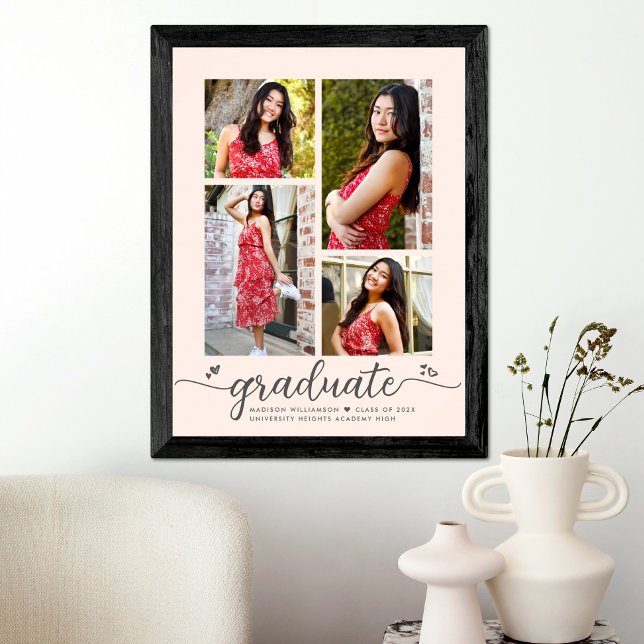 Blush Pink Abschluss 4 Foto Gray Script Herz Poster (Von Creator hochgeladen)