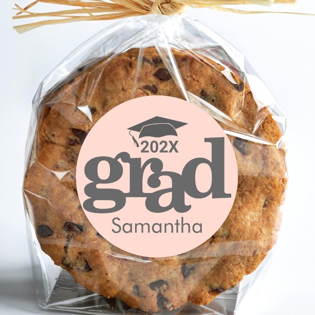 Blush Pink Abschluss Fett Moderne Typografie Runder Aufkleber (Von Creator hochgeladen)