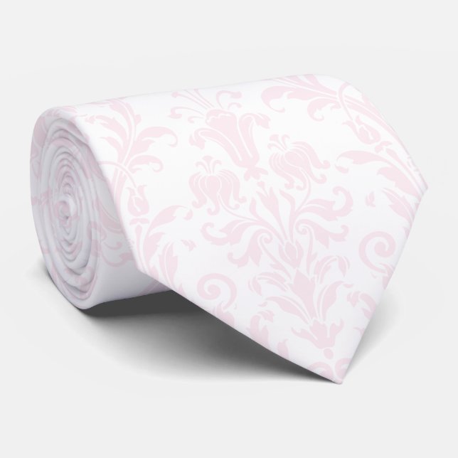 Blush Pink Acanthus Floral Damask Wedding Neck Tie Krawatte (Gerollt)