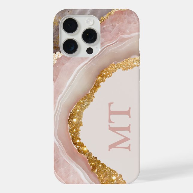 Blush Pink Agate Elegant Chic Initial Monogram iPhone Hülle (Rückseite)