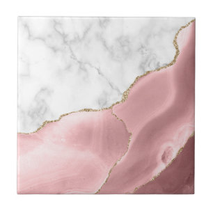 Blush Pink Agate Gold Glitzer Weißer Marmor Fliese