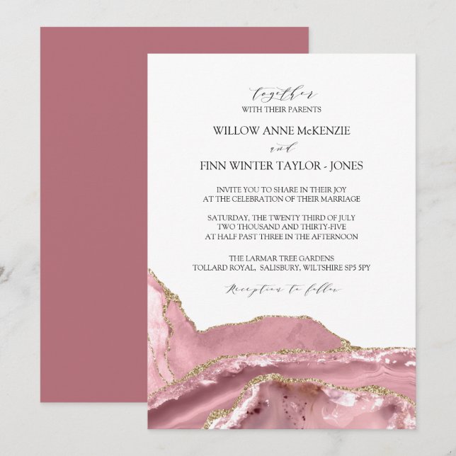 Blush Pink Agate Moderne Hochzeit Einladung (Vorne/Hinten)